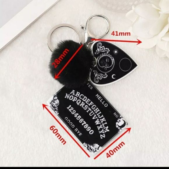 Halloween Ouija Planchette Black Pompom Keychain Handbag Tag - Picture 3 of 11